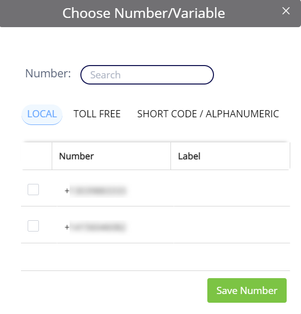 The Choose Number/Variable pop-up window